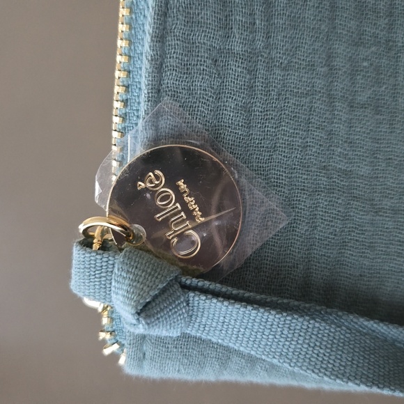 New in box never used Chloé clutch bag zipper bag pouch in Sage green cotton - Picture 3 of 5